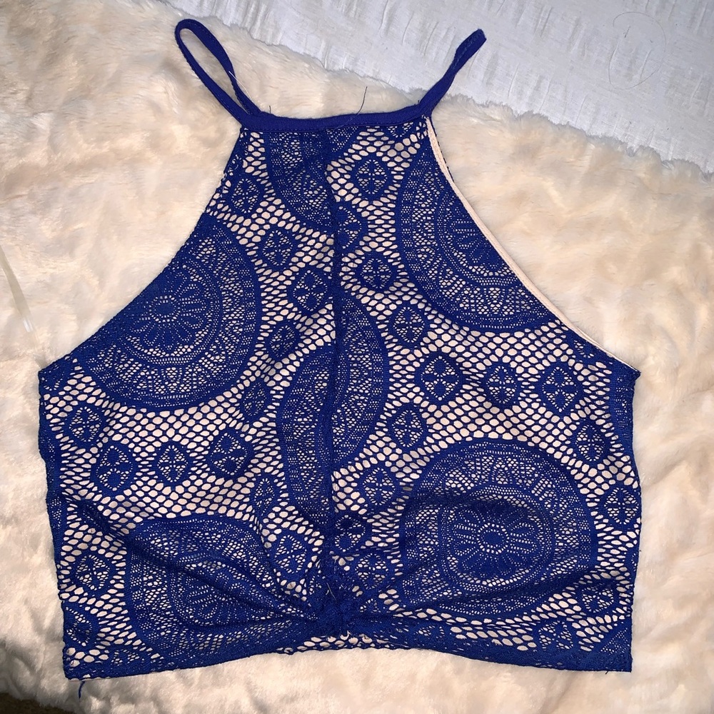 SOLD blue lace racer back crop